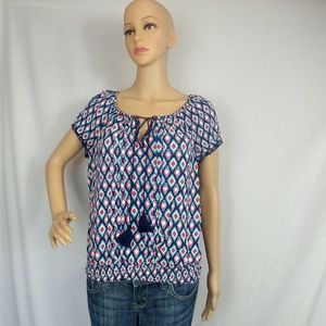 Red Camel Large Aztec Pattern Peasant Top